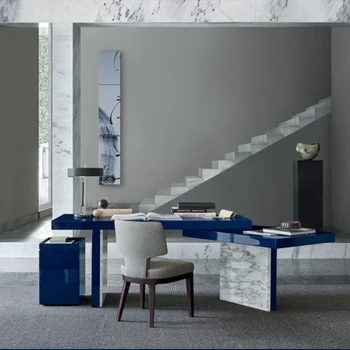 Итальянский минималистичный стол высокого класса, дизайнерская мебель из натурального мрамора, синяя краска