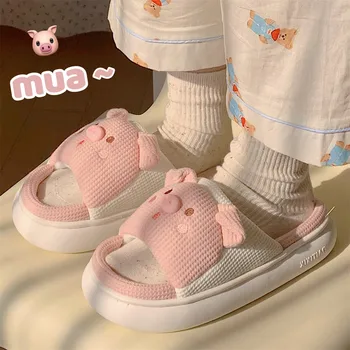  Милые тапочки на полу Piggy Женская домашняя спальня Мягкие тапочки на толстой подошве Туфли для девочек Sweet Pink Flat Shoes 2023 Новинка