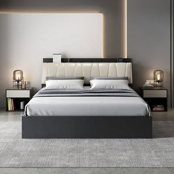 Современная минималистичная спальня Отель деревянная многофункциональная двуспальная кровать для хранения вещей