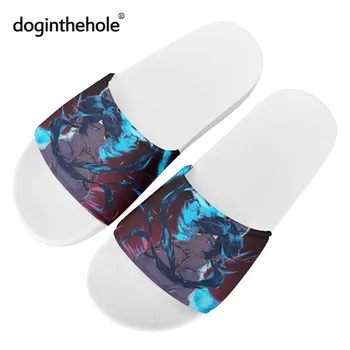 Doginthehole Genshin Impact Print Пара Тапочки 2021 Новый Комфорт Женщины Пляжные Сандалии Аниме Лето На открытом воздухе Плоские Слайды Обувь