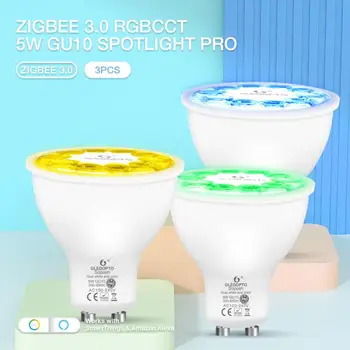 ZigBee 3.0 Smart GU10 Spotlight Pro 5W RGB CCT Светодиодная лампа Поддержка яркости Волшебная лампочка Поддержка Alexa Google App/Voice/RF через шлюз Zigbee