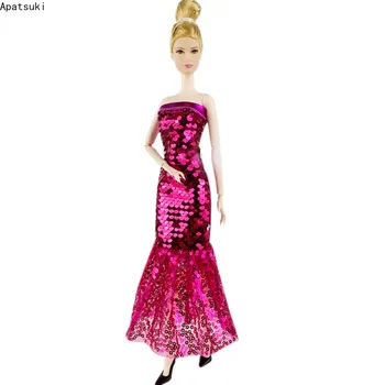 Ярко-розовое уникальное платье куклы с пайетками ручной работы для куклы Барби Наряды Вечернее платье Одежда для 1/6 БЖД Куклы Аксессуары Детская игрушка