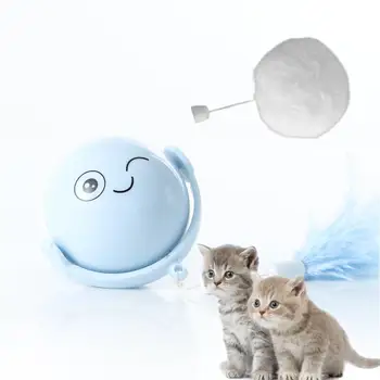  Cat Toy Интеллектуальный мяч Интерактивный кошачий мяч Игрушка с пером Электрический автоматический обход препятствий Движение Активируемый катящийся мяч