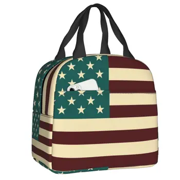США Американский флаг Армия Термоизолированная сумка для ланча Женщины Флаг США Винтажные цвета Портативная сумка для обеда для школьного хранения Коробка для еды