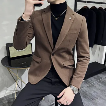  текстура зерна высококачественная мужская мода в темную полоску все соответствует красивому шерстяному повседневному пиджаку, костюм утолщен