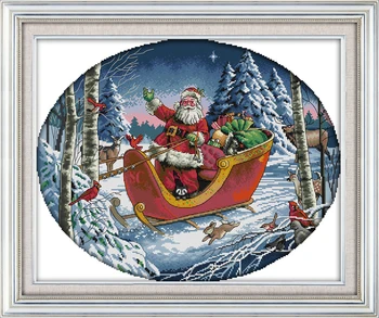 Joy Sunday Предварительно напечатанный набор для вышивки крестом Легкий узор Aida Штампованная ткань Набор для вышивки-Санта-Клаус