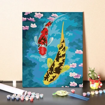 Цифровая картина маслом наполнение китайская благоприятная Ruyiyi Золотая рыбка Карп Украшение крыльца цвет масляный цвет акриловая живопись