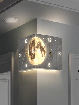 2023 новый угловой настенный светящиеся часы для гостиной Настенный светильник с творческими часами Лунные угловые настенные часы Угловые часы без отверстий