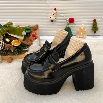 2023 Горячая распродажа Женская обувь Ретро Обувь Платформа Повседневная Униформа Кожаная обувь на высоком каблуке Колледж Мэри Джейн Однотонная женская обувь