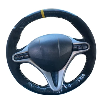 Нескользящая замша из углеродного волокна Накидка на крышку рулевого колеса автомобиля для Honda Civic Old Civic 2006-2011 (3-спицевая) Автомобильные аксессуары