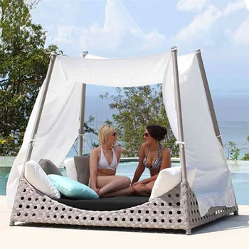 Кровать из ротанга на открытом воздухе B&B креативный внутренний двор терраса диван с крытой кроватью