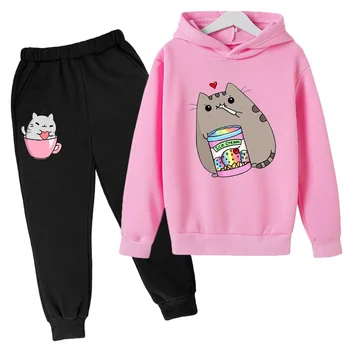 Симпатичная Nutella Cat Cartoon Print Толстовка с капюшоном Детская одежда Забавная толстовка для девочек / мальчиков Harajuku Kawaii Зимние детские комплекты одежды