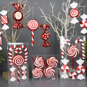 Рождественский висячий конфетный шар Конфеты Трость Кулон Красный Белый Леденец Рождественская елка Декор Дом Новый год