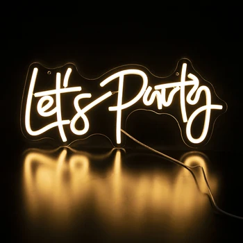 Lets Party Неоновая светодиодная вывеска с питанием от USB для украшения фона вечеринки акриловый теплый свет день рождения свадебный декор