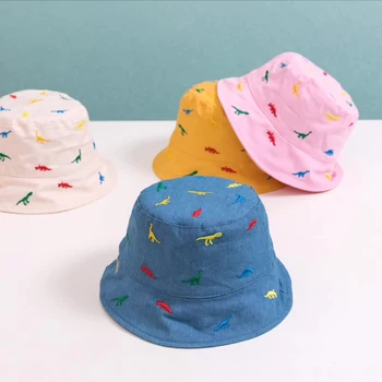 летний динозавр детское ведро кепка милая вышивка детская рыбацкая шапка для мальчика и девочки однотонная регулируемая шляпа от солнца для малышей Gorras