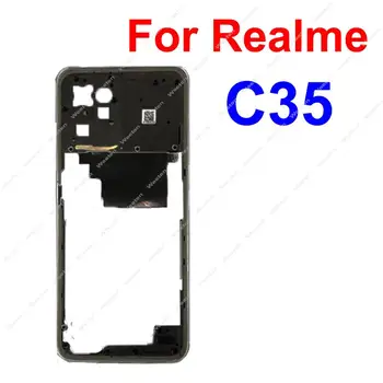 Для Realme C35 RMX3511 Рамка рамки среднего корпуса Безель с кнопкой регулировки громкости Замена графитовой бумаги