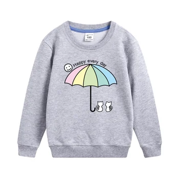 Aimi Lakana Детский пуловер с круглым вырезом Зонтик Кошка Дизайн Пальто Девочки Весна Толстовка Повседневная Мультяшная одежда