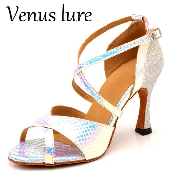 Venus Lure Индивидуальные танцевальные туфли на каблуке Латинская женщина Сандалии Белый PU 9CM