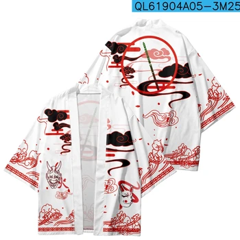 Plus Размер 5XL 6XL Японский принт Белый Кимоно Уличная одежда Мужчины Женщины Кардиган Традиционная одежда Летний пляж Хаори
