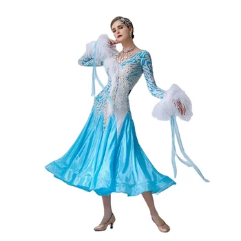 Высококачественное изготовленное на заказ синее бальное платье для вечеринок Британское импортированное высококачественное бальное стандартное платье вальса для взрослых