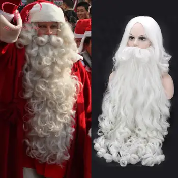 Biamoxer Взрослый Рождественский косплей Парики Борода Санта-Клаус Белый кудрявый парик с длинными синтетическими волосами