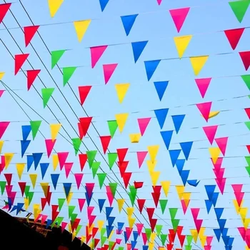100M Разноцветные треугольные флаги Овсянка Баннер Нейлоновая ткань Вымпел Фестиваль На открытом воздухе Красочное украшение