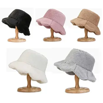 Модная теплая кепка Модная плюшевая кепка Осень и зима Теплая плюшевая рыбацкая кепка Однотонная шляпа-ведро Симпатичная теплая кепка