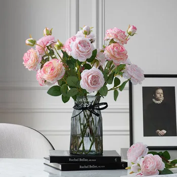 61 см Искусственный 3-головочный пион Западная роза Свадебное украшение Фотография Реквизит Пион Цветы