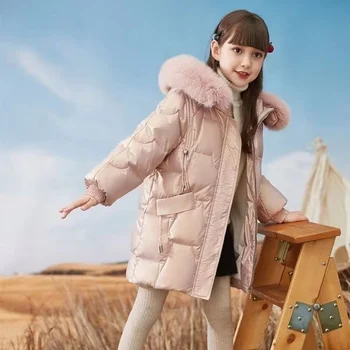  Пуховик для девочек Хлопковое ветрозащитное пальто 2023 Мода Теплая Плюс Утолщение Зимняя