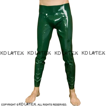 оливково-зеленые длинные латексные брюки в стиле милитари с резиновыми брюками из гульфика CK-0044