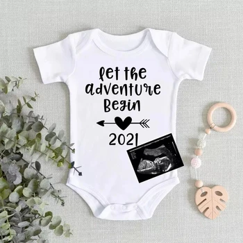 Объявление о беременности Одежда для новорожденных Одежда для девочек и мальчиков Пусть приключение начнется 2021 Комбинезон Хлопок Детское боди Комбинезон