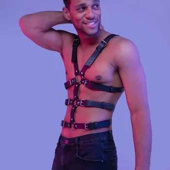 Мужская шлейка Гей БДСМ Искусственная кожа Регулируемый Шипованный Декор Секс Бондаж Ремень Фетиш Одежда Эротический костюм Нагрудный ремень