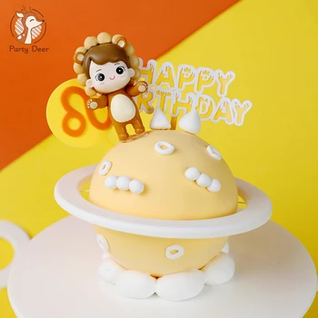 Royal Leo Prince Baby Boy Birthday С днем рождения Торт Топпер Kid Party Supplies Желтые Любовные Подарки