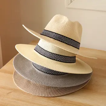  Соломенная шляпа с широкими полями Летняя кепка для отдыха Джаз Панама Fedora Мода Путешествия Досуг Шляпа от солнца для женщин и мужчин Простой стиль 2022 Новинка