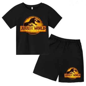 Детская летняя футболка с динозавром Топ + шорты 2P Мальчик Девочка Ужас Шаблон Мода Повседневная Домашняя На открытом воздухе Спорт Удобная одежда
