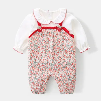 Комбинезон для новорожденных девочек Длинный рукав Цветочный принт Хлопок Весна Детская одежда Малыш Комбинезон для младенцев 0-2Y