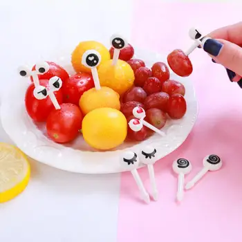 Mini Forks Eye Cartoon Food Picks Для детей Милая фруктовая вилка Bento Box Decor Многоразовый мультфильм Детская закуска Торт Десерт Обед