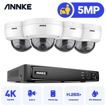 ANNKE 8-канальный сетевой видеорегистратор POE для непрерывной записи в режиме 24/7, 3K Outdoor PoE Audio Непрерывная запись IP-камера Комплект видеонаблюдения - 4 × камеры