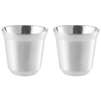Стальные чашки для эспрессо Набор из 2 изолированных кофейных кружек с двойными стенками, чайные чашки, легко моющиеся и пригодные для мытья в посудомоечной машине (80 мл)