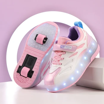 Синий Розовый Черный USB Зарядка Мода Девочки Мальчики Светодиодный Свет Роликовые Коньки Обувь Для Детей Детские Кроссовки С Колесами Два Колеса