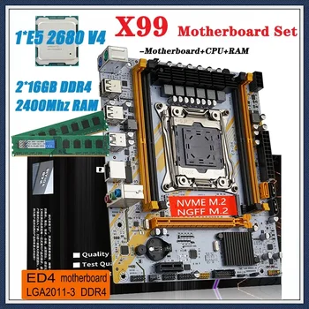 X99 Комплект материнской платы с процессором LGA2011-3 Xeon E5 2680 V4 (2 * 16 ГБ) 32 ГБ 2400 МГц DDR4 RECC RAM Память M-ATX NVME M.2