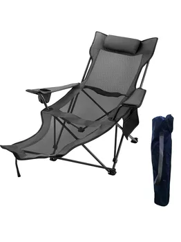 VEVOR Складной походный стул 330 фунтов Вместимость с подставкой для ног Сетчатый стул для отдыха, подстаканник и сумка для хранения, серый