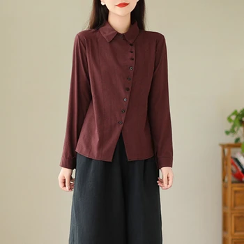 Новая летняя модная женская блузка 2023 года Клетчатый лацкан Повседневные рубашки и блузки на пуговицах с обычным рукавом для женщин