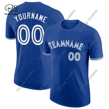 3D-печать пользовательского имени командная униформа спортивная одежда красочная синяя полиэстеровая аутентичная футболка летние топы простая футболка с круглым вырезом