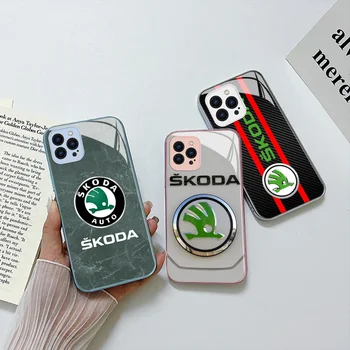 Super Car Design-Skoda Металлический чехол для телефона для iPhone 15 14 13 12 Mini 11 Pro Max X XR 7 8 SE 2020 Plus Стеклянная твердая обложка
