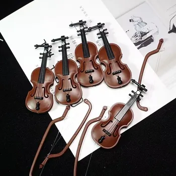 Мини-скрипки Орнамент Миниатюрные скрипки Модель с подставкой Кукольный домик для украшения рабочего стола домашнего офиса