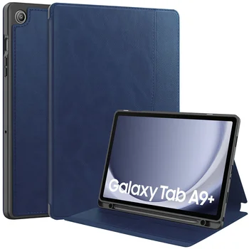  для Samsung Galaxy Tab A9 Plus Чехол 11 дюймов 2023 г. Откидная подставка Smart Cover Чехол из искусственной кожи Встроенный слот для карты Гибкая задняя крышка из ТПУ