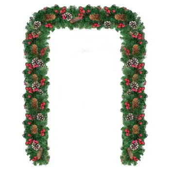 2,7 м Рождественские венки с сосновыми шишками Красные ягоды Искусственная рождественская гирлянда для каминов Лестница Входная дверь Праздничный декор