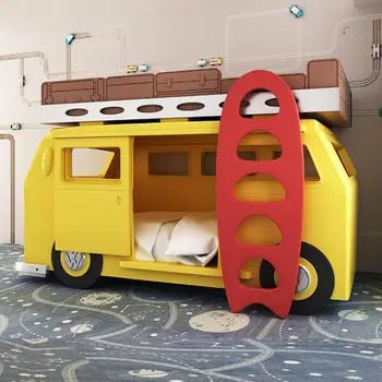 Новая креативная детская вилла мебель креативная высокая и низкая кровать автобус автомобиль для мальчиков и девочек кровать из массива дерева