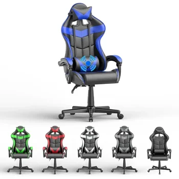Синие игровые кресла с массажем,Эргономичное кресло для компьютерных геймеров,Игровое кресло с регулируемым подголовником и поясничной поддержкой Storm Blue